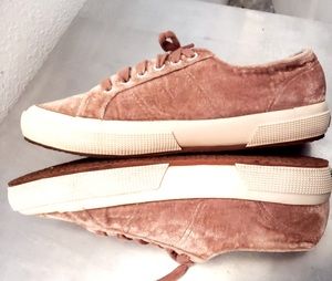 Superga Crushed Velvet Blush Pink Lace Up Sneakers